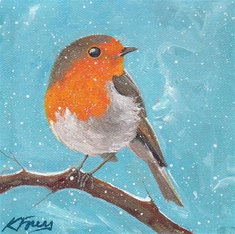 Daily Paintworks Robin In The Snow Original Fine Art For Sale