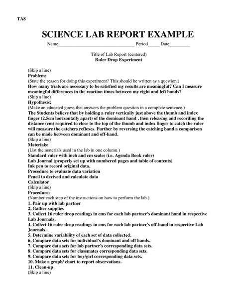 Lab Report Table Of Contents III Guidelines To Write A Final