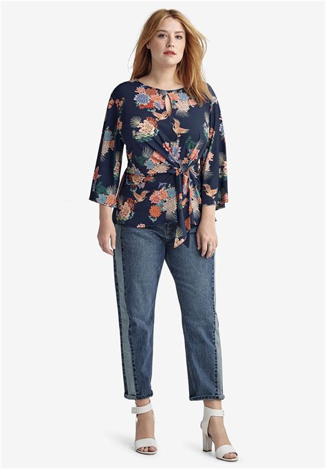 Tie Front Pleat Blouse By Ellos Plus Size Blouses Shirts Ellos