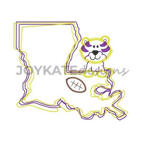 State Of Louisiana With Tiger And Football Embroidery Design Joy Kate