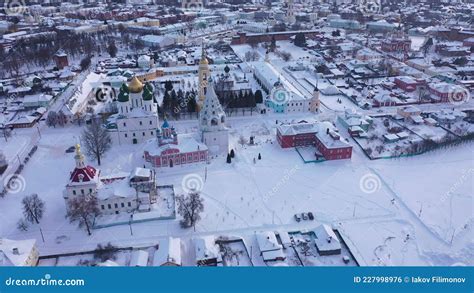 Scenic View From Drone Of Kolomna Cityscape With Architectural Ensemble