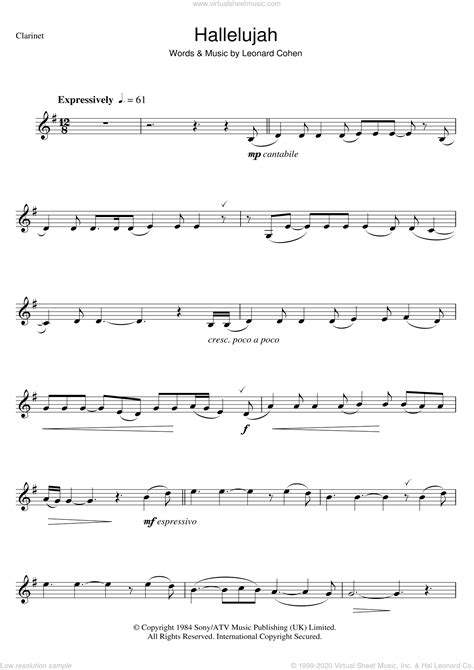 Download easy clarinet sheet music for christmas carols, folk songs, hymns, and more. Burke - Hallelujah sheet music for clarinet solo PDF