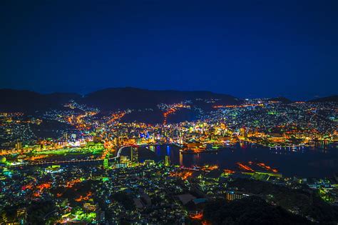 Free Photo Night View Nagasaki Japan Kyushu Cityscape Light The