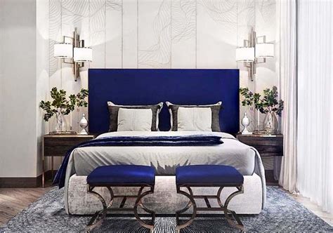 Gorgeous Luxury Blue Bedroom Decor With Blue Velvet Bed And Blue