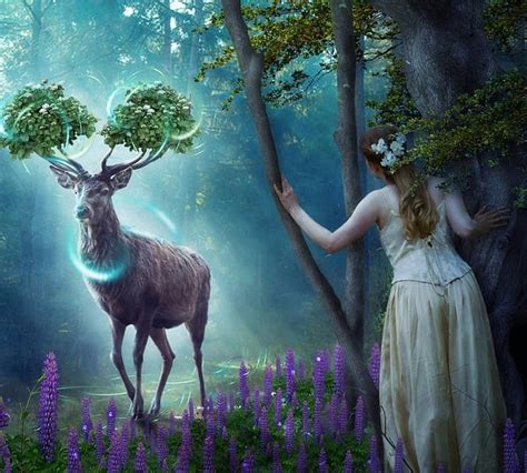 Fantasy Girl Flowers Fairy Deer Hd Wallpaper Peakpx