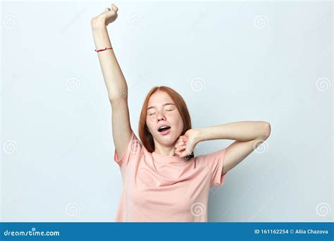 Attractive Tired Woman Stretching Her Arms Stock Photo Image Of Portrait Beautiful