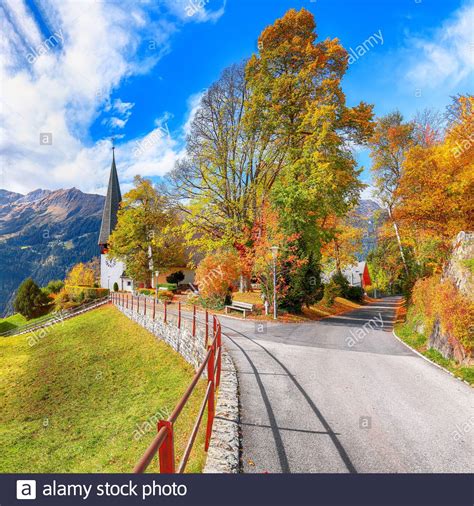 Astonishing Autumn View Of Picturesque Alpine Village Wengen Sunny