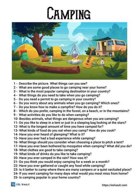 25 camping conversation questions esl vault