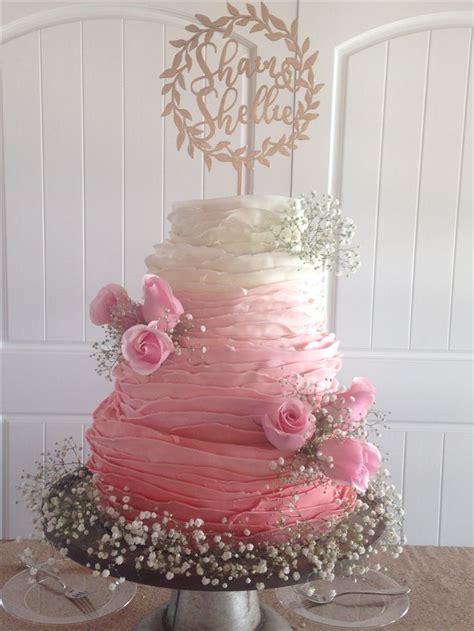 Pink Ombré Wedding Cake Done With Modeling Chocolate Ruffles