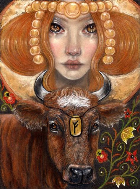 Fehu Rune Maiden Norse Cow Pagan Fine Art Print Etsy Norse Art