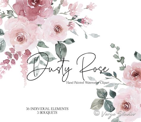 Dusty Rose Watercolor Flowers Clipart Dusty Pink Blush Light Etsy