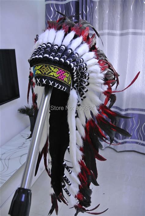 Indian Feather Headdress Handmade Red And Black Feather Costumes Handmade Indian Feather