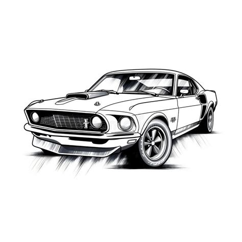 Mustang Boss 429 Icon Illustrated In A Comic Vector Style With A White