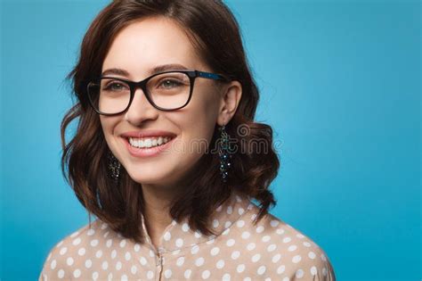 Brunette Woman Wearing Glasses Smiling Stock Photo Image Of Lady