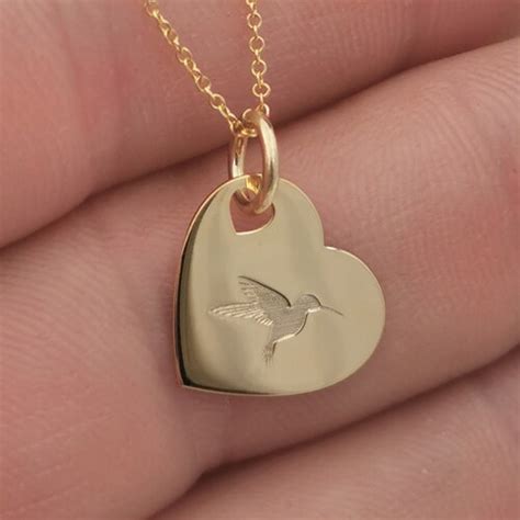 K Solid Gold Hummingbird Necklace Personalized Hummingbird Etsy