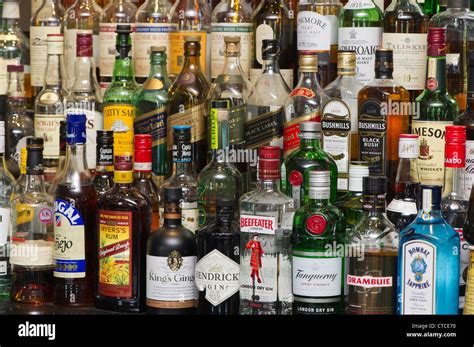 Spirit Bottles At A Bar Stock Photo Alamy