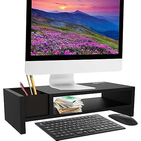 Amazon Basics 2 Tier Wooden Monitor Riser Stand With Storage Organizer