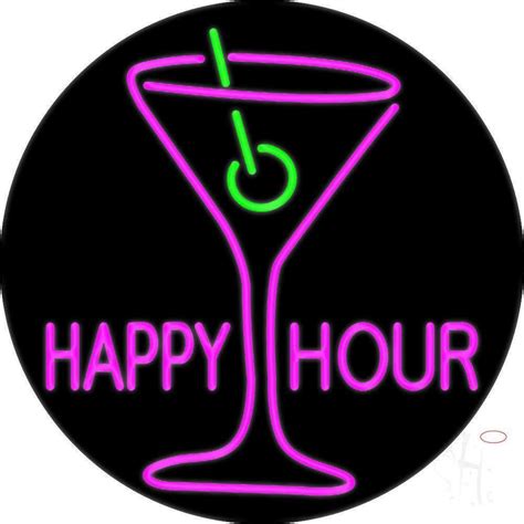 Pink Happy Hour With Wine Glass Real Neon Glass Tube Neon Sign Neon