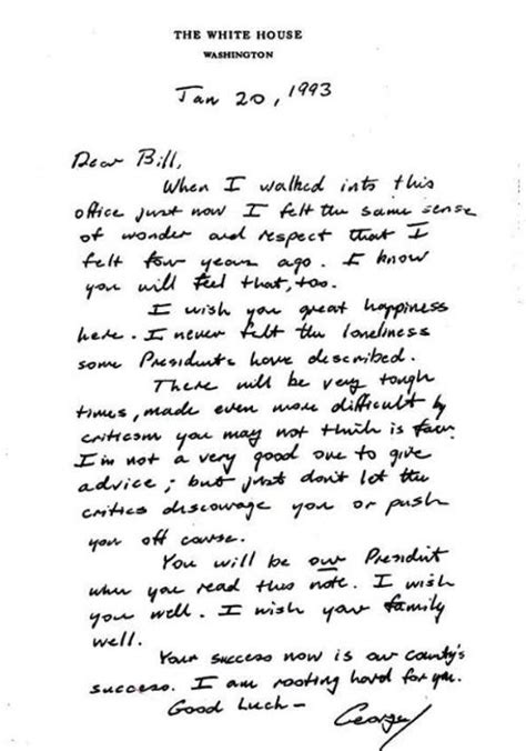 Bush Letter To Clinton Read George Hw Bushs Humble Gracious Letter