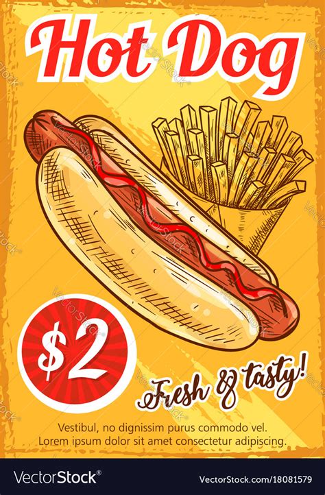 Hot Dog Fast Food Restaurant Retro Poster Template