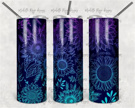 Purple And Teal Sunflower Outline 20 Oz Skinny Tumbler Etsy