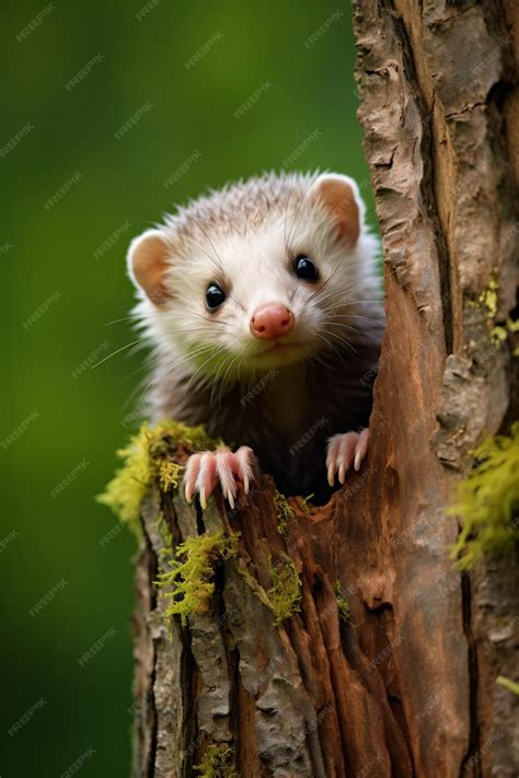 Premium Ai Image A Small Ferret Is Peeking Out Of A Tree