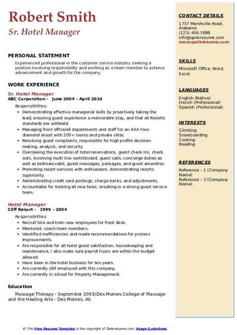 Hotel Management Resume Template