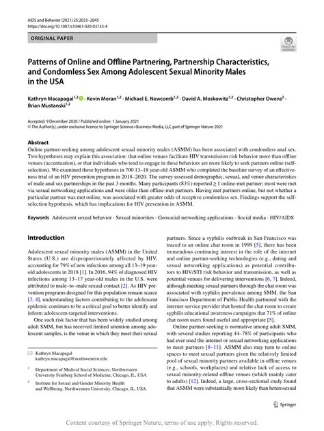 Patterns Of Online And Offline Partnering Partnership Characteristics And Condomless Sex Among