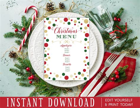 Christmas Party Dinner Menu Printable Instant Download Edit Etsy Hong