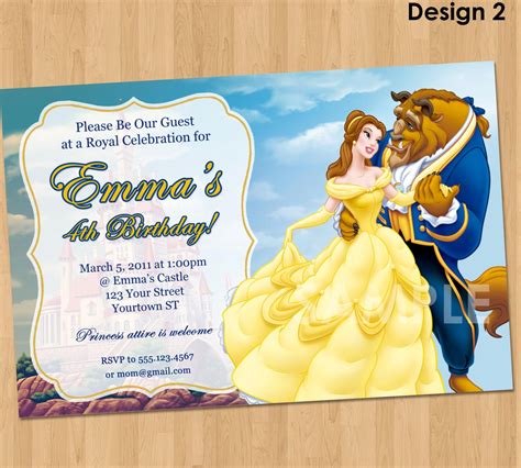 Beauty And The Beast Invitation Princess Belle Party