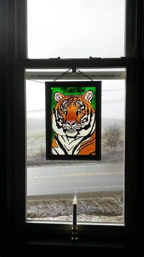 Tiger Window Art Faux Stained Glass Painted Glass Suncatcher
