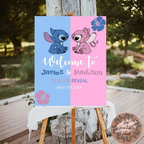 Stitch And Angel Welcome Sign Stitch And Angel Gender Reveal Gender Reveal Games Gender