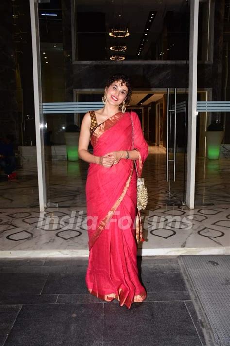 Taapsee Pannu Looked Lovely In A Red Saree And Golden Blouse For