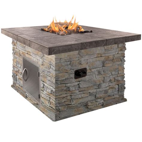 Cal Flame 48 In Natural Stone Propane Gas Fire Pit In Gray With Log
