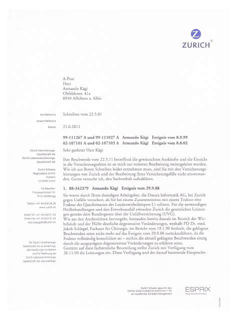 Kostenlose musterbriefe für verträge und vorlagen als pdf oder word datei. Medas Leaks: Zürich Versicherung entblösst...