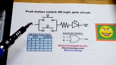 Push Button Switch Based Or Logic Gate Schematic Diagram And Truth
