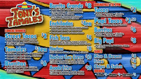 On the street of joliet road and street number is 6704. Menu | Tony's Tamales and Catering