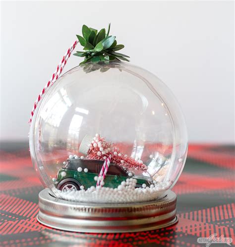 Diy Snow Globe Ornament With Vintage Cars And Bottlebrush Trees