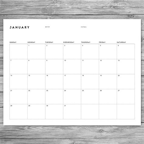 2018 Printable Minimalist Monthly Calendar Desk Calendar Wall