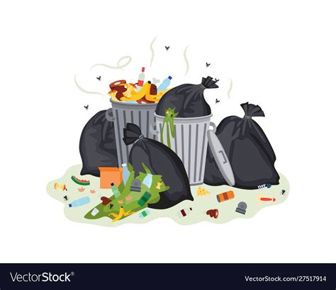 Garbage Bags And Waste Cans Stinking Flat Cartoon Vector Image