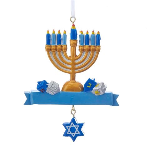 Ksa Pack Of 12 Blue And Yellow Menorah Star Of David Hanukkah Ornaments