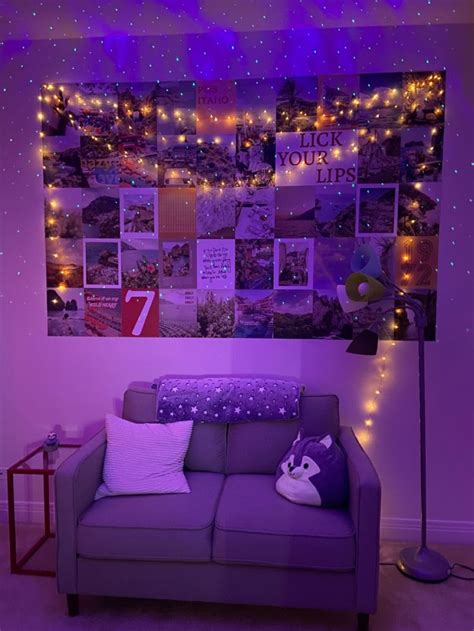 Aesthetic Room Collage Wall With Fairy Lights And Couch With Pillows