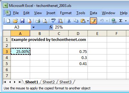 MS Excel 2003 Format Painter