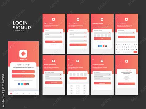 Material Design Uiux And Gui Layout With Welcome Screen And Different