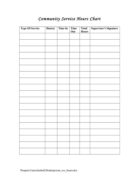 A Printable Sign Up Sheet For A Community Service Hour Chart With The