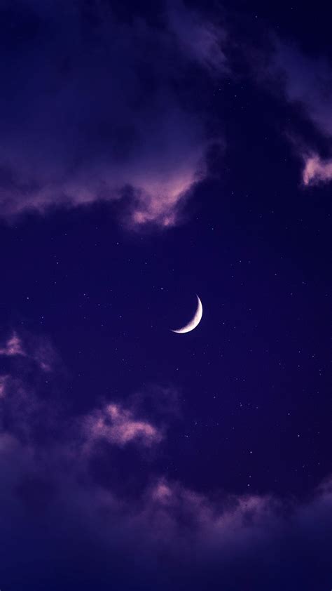Download Wallpaper 1080x1920 Moon Clouds Night Stars Purple Samsung