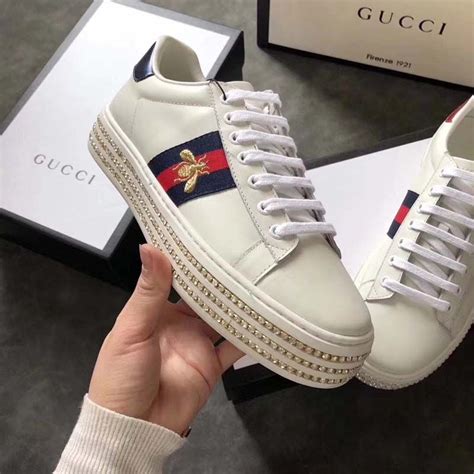 Gucciwomenacesneakerwithcrystalswhite7 Gucci Sneakers