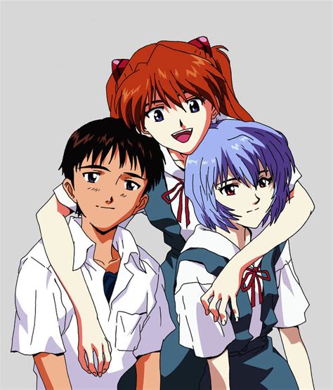 Shinji And Rei With Asuka By Darthval On Deviantart