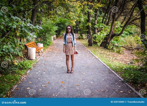 Fashion Young Beautiful Girl Walks In The Park On Stock Image Image Of November Fall 33974089