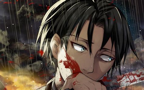 Download Wallpapers Levi Ackerman Rain Attack On Titan Sword Manga